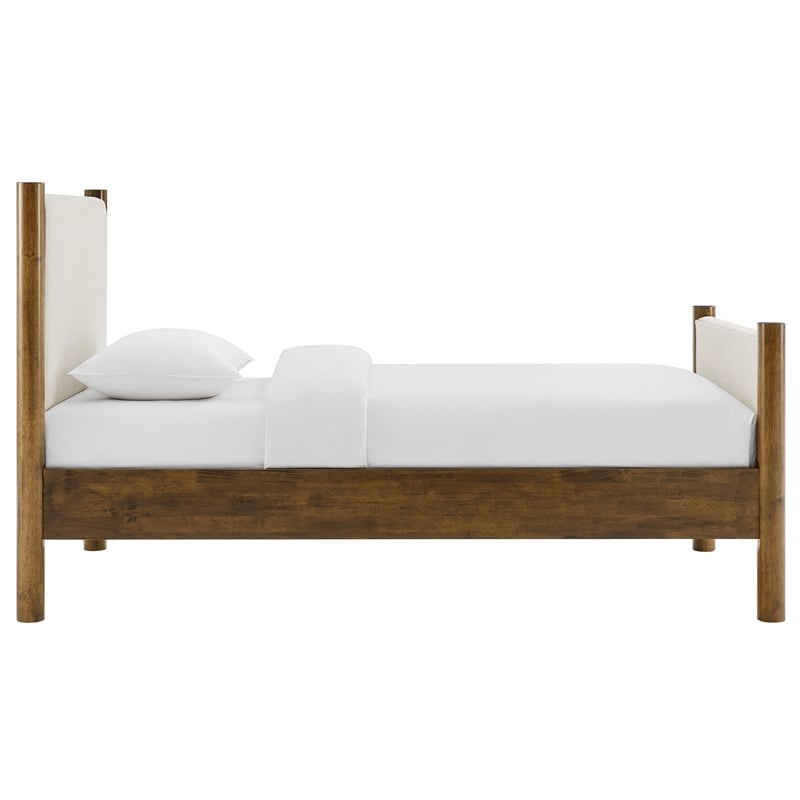 Maklaine Contemporary Upholstered Platform Bed in Ivory Walnut