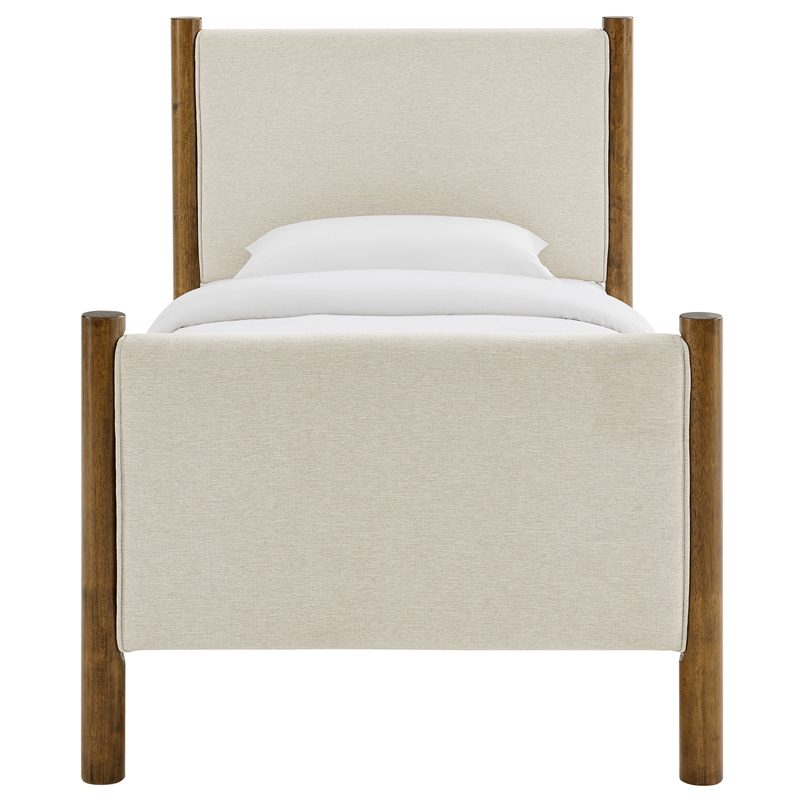 Maklaine Contemporary Upholstered Platform Bed in Ivory Walnut
