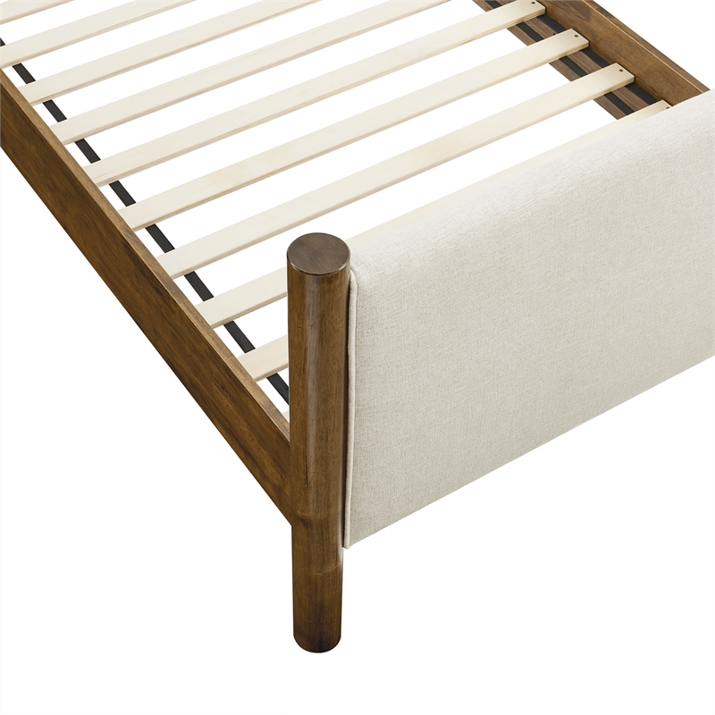 Maklaine Contemporary Upholstered Platform Bed in Ivory Walnut