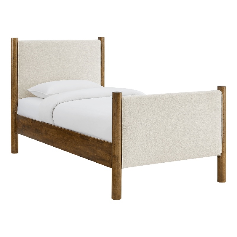 Maklaine Contemporary Upholstered Platform Bed in Ivory Walnut