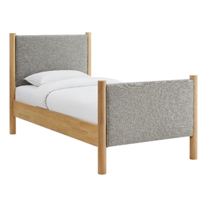 Maklaine Heathered Weave Fabric Upholstered Twin Platform Bed in Wheat Oak