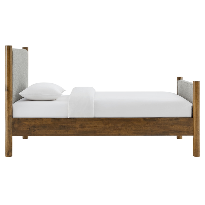 Maklaine Heathered Weave Fabric Upholstered Twin Platform Bed - Wheat Walnut