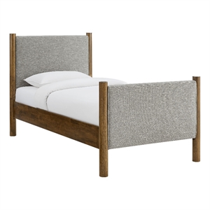 Maklaine Heathered Weave Fabric Upholstered Twin Platform Bed - Wheat Walnut