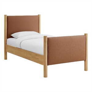 Maklaine Contemporary Wooden Bed Frame Upholstered Platform Bed in Tan Oak
