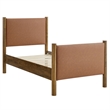 Maklaine Contemporary Upholstered Platform Bed in Tan Walnut