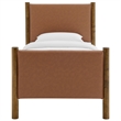 Maklaine Contemporary Upholstered Platform Bed in Tan Walnut