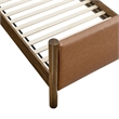 Maklaine Contemporary Upholstered Platform Bed in Tan Walnut