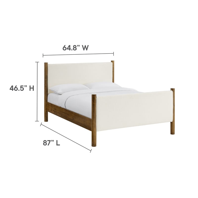Maklaine Queen Size Boucle Upholstered Platform Bed in Feather Walnut