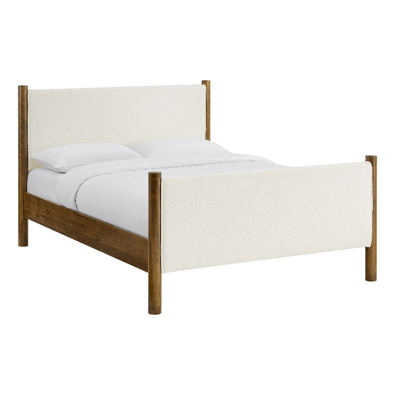 Maklaine Queen Size Boucle Upholstered Platform Bed in Feather Walnut