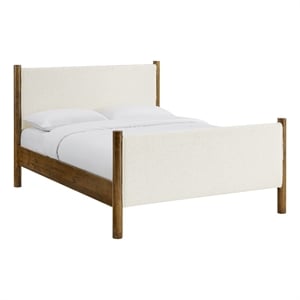 Maklaine Queen Size Boucle Upholstered Platform Bed in Feather Walnut