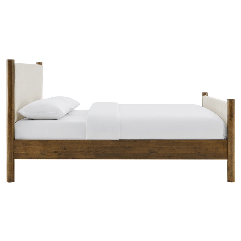 Maklaine Contemporary Upholstered Platform Bed in Ivory Walnut