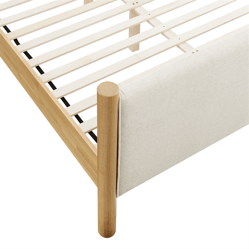 Maklaine Contemporary Wooden Bed Frame Upholstered Platform Bed in Ivory Oak