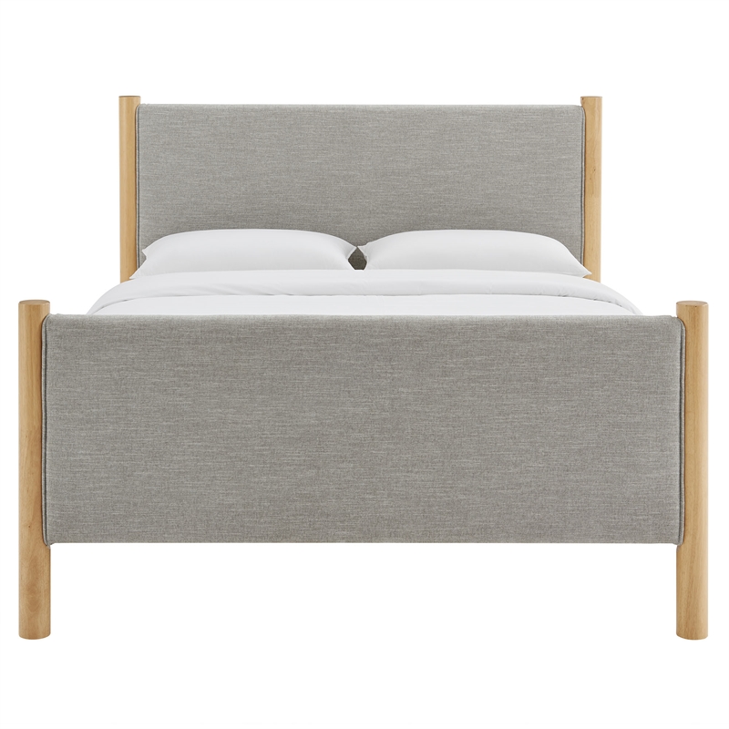 Maklaine Contemporary Wooden Bed Frame Upholstered Platform Bed in Wheat Oak