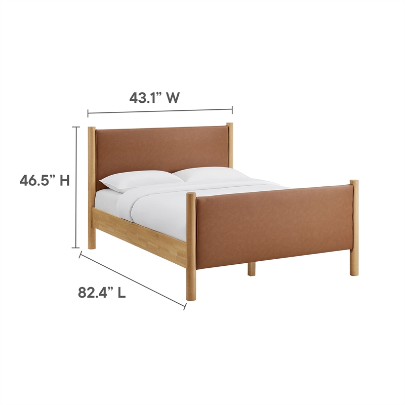Maklaine Contemporary Wooden Bed Frame Upholstered Platform Bed in Tan Oak