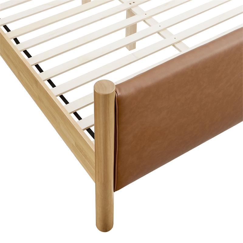 Maklaine Contemporary Wooden Bed Frame Upholstered Platform Bed in Tan Oak