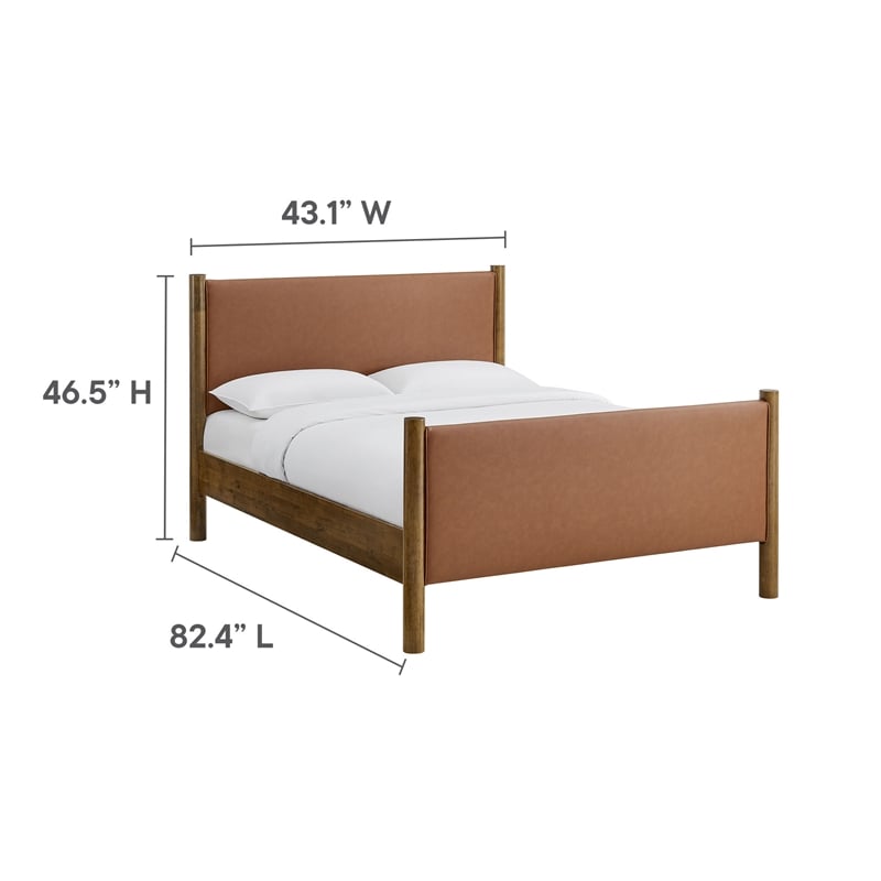 Maklaine Contemporary Upholstered Platform Bed in Tan Walnut