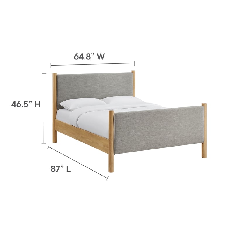 Maklaine Queen Size Fabric Upholstered Platform Bed in Wheat Oak