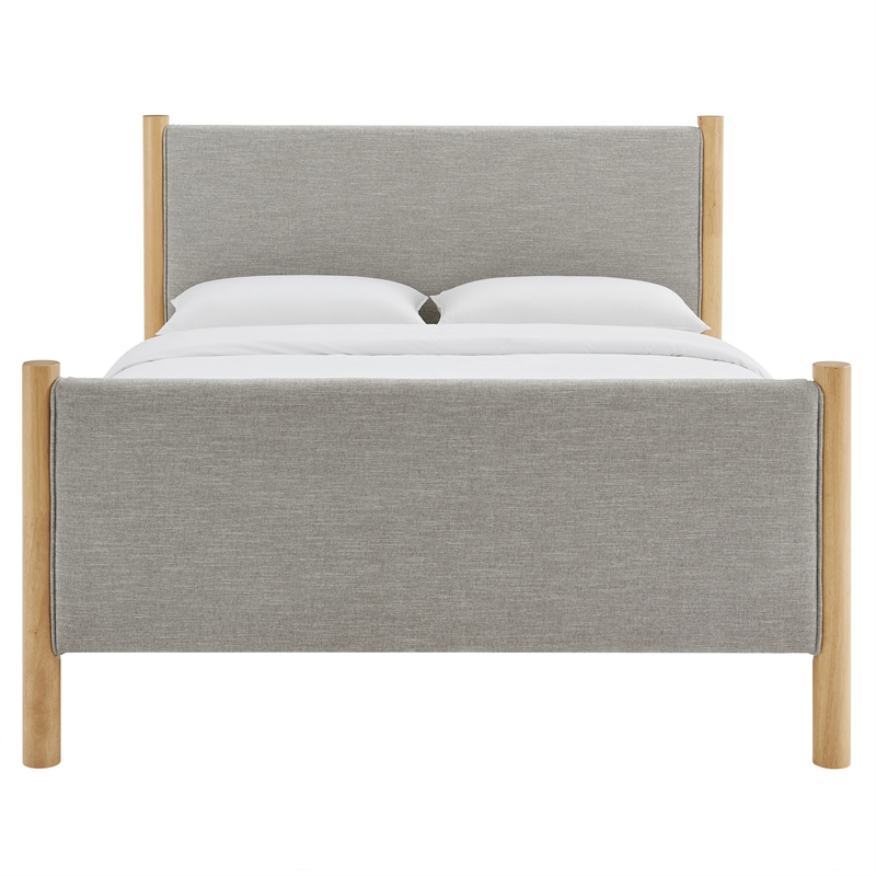 Maklaine Queen Size Fabric Upholstered Platform Bed in Wheat Oak