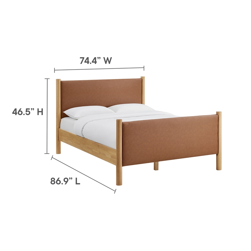 Maklaine Contemporary Wooden Bed Frame Upholstered Platform Bed in Tan Oak