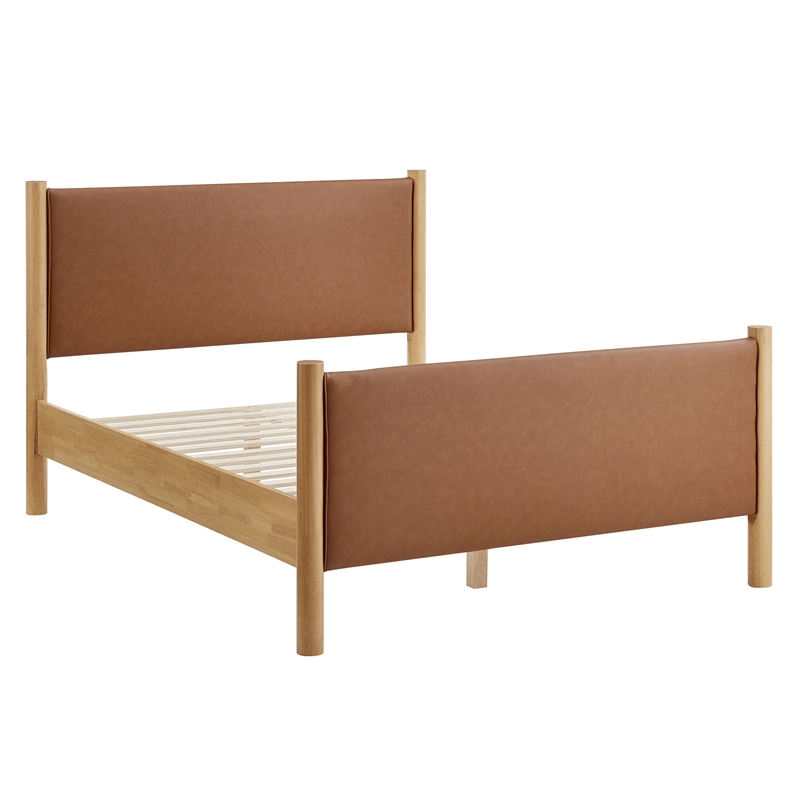 Maklaine Contemporary Wooden Bed Frame Upholstered Platform Bed in Tan Oak