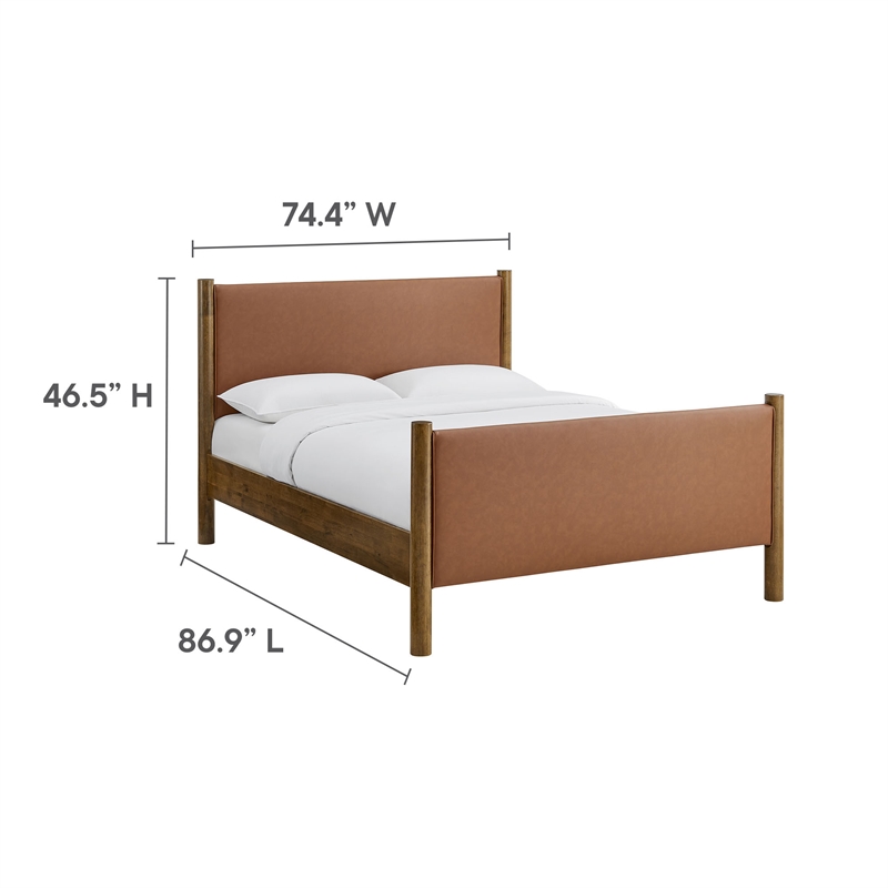 Maklaine Contemporary Upholstered Platform Bed in Tan Walnut