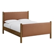 Maklaine Contemporary Upholstered Platform Bed in Tan Walnut