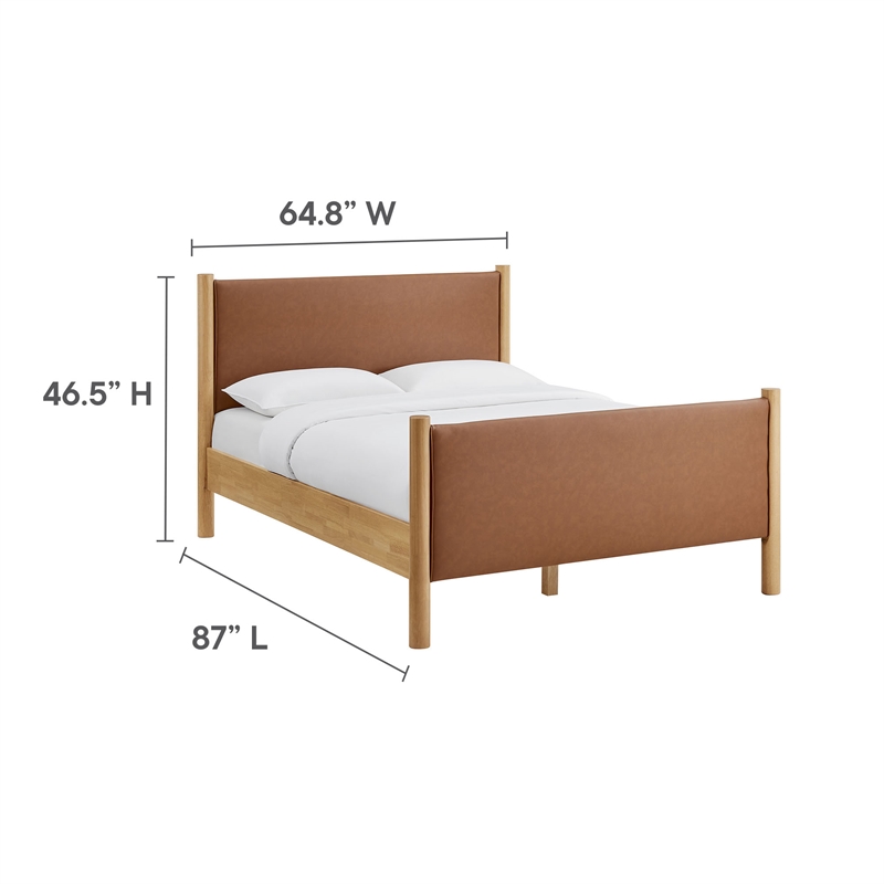 Maklaine Contemporary Wooden Bed Frame Upholstered Platform Bed in Tan Oak