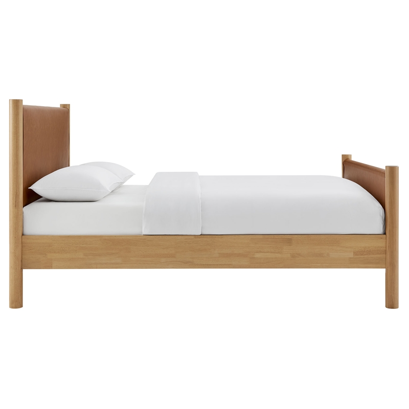 Maklaine Contemporary Wooden Bed Frame Upholstered Platform Bed in Tan Oak