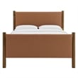 Maklaine Contemporary Upholstered Platform Bed in Tan Walnut
