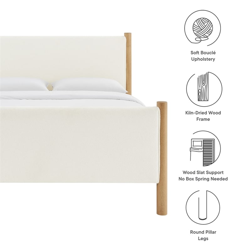 Maklaine Contemporary Upholstered Platform Bed in Feather Oak