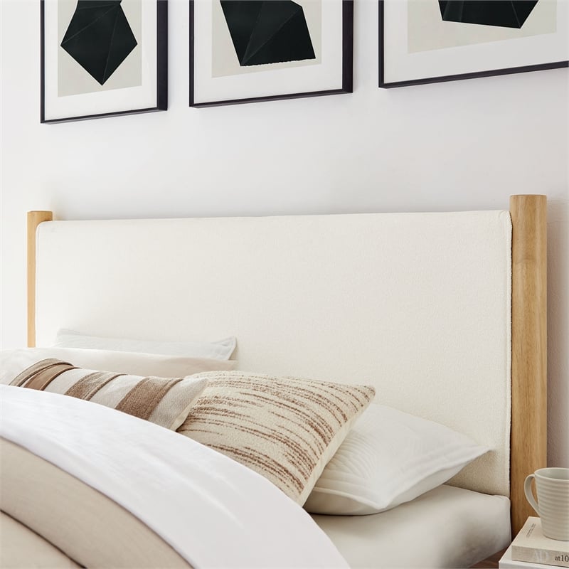 Maklaine Contemporary Upholstered Platform Bed in Feather Oak