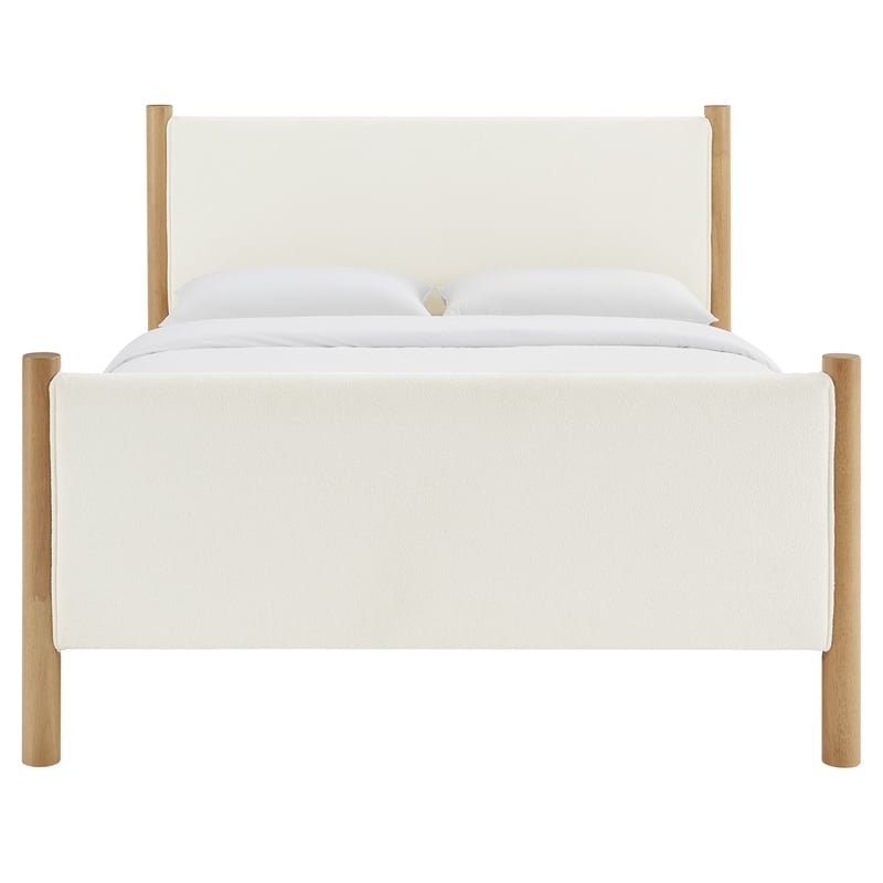 Maklaine Contemporary Upholstered Platform Bed in Feather Oak