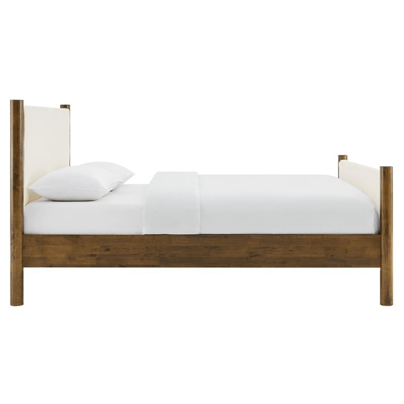 Maklaine Contemporary Upholstered Platform Bed in Feather Walnut