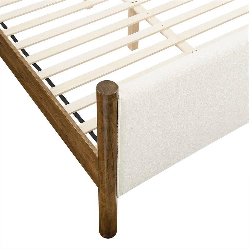 Maklaine Contemporary Upholstered Platform Bed in Feather Walnut