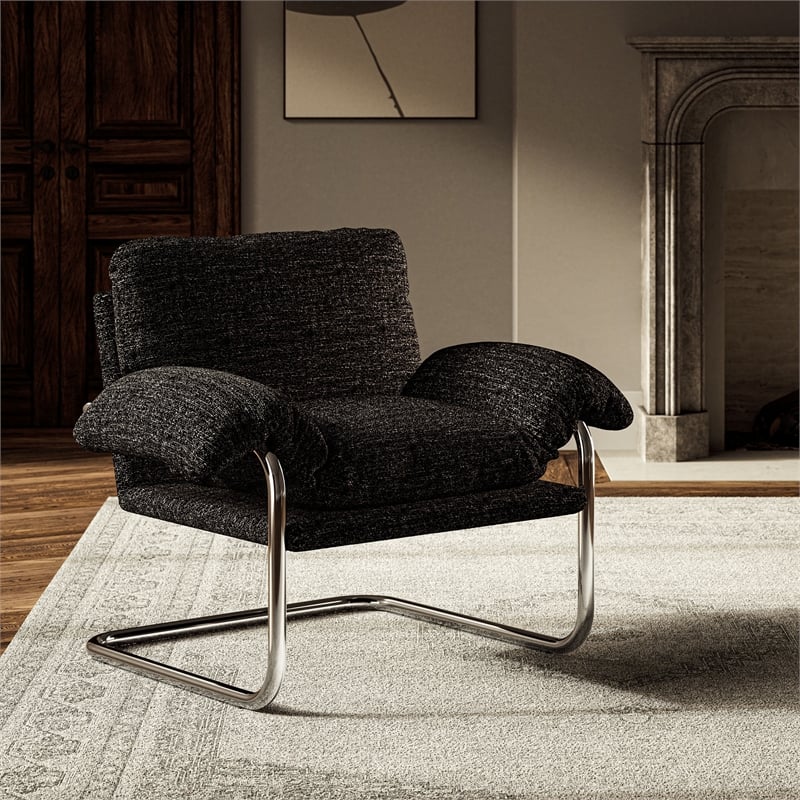 Maklaine Contemporary Boucle Fabric Upholstered Accent Chair in Charcoal