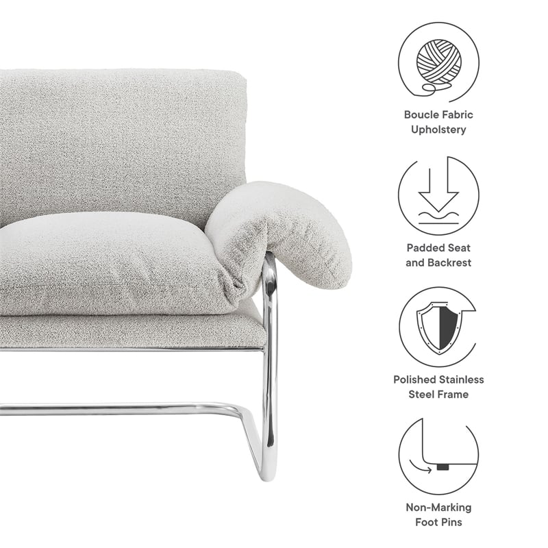 Maklaine Boucle Fabric Upholstered Accent Chair in Newsprint