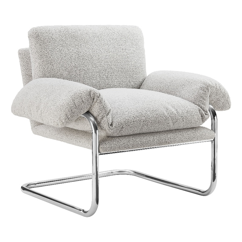 Maklaine Boucle Fabric Upholstered Accent Chair in Newsprint