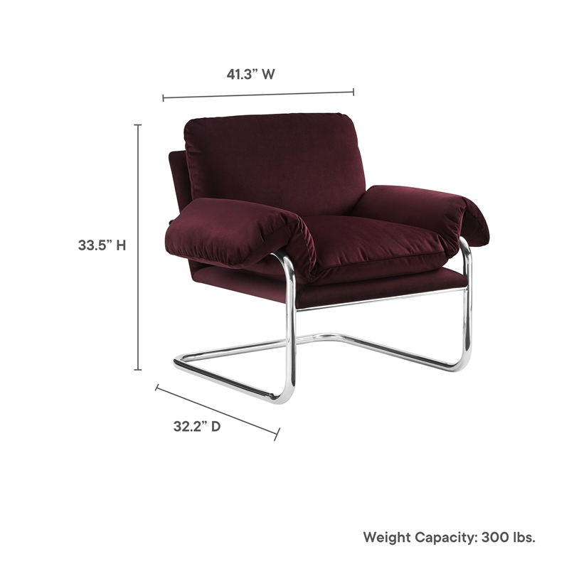 Maklaine Contemporary Performance Velvet Accent Chair in Mulberry