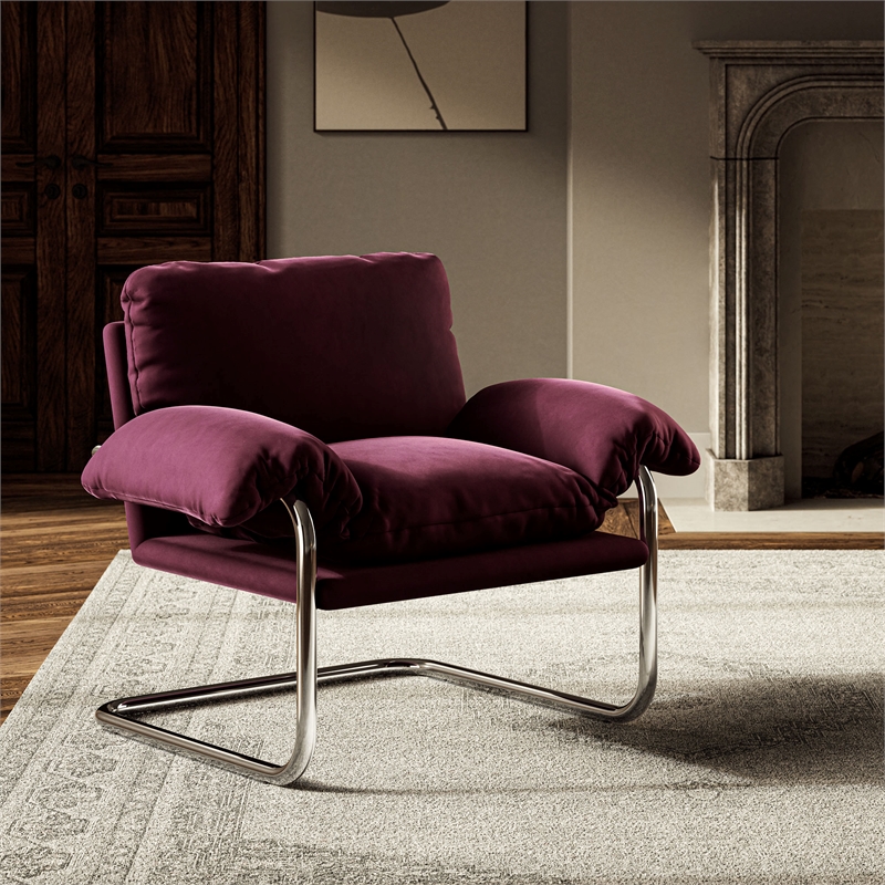Maklaine Contemporary Performance Velvet Accent Chair in Mulberry