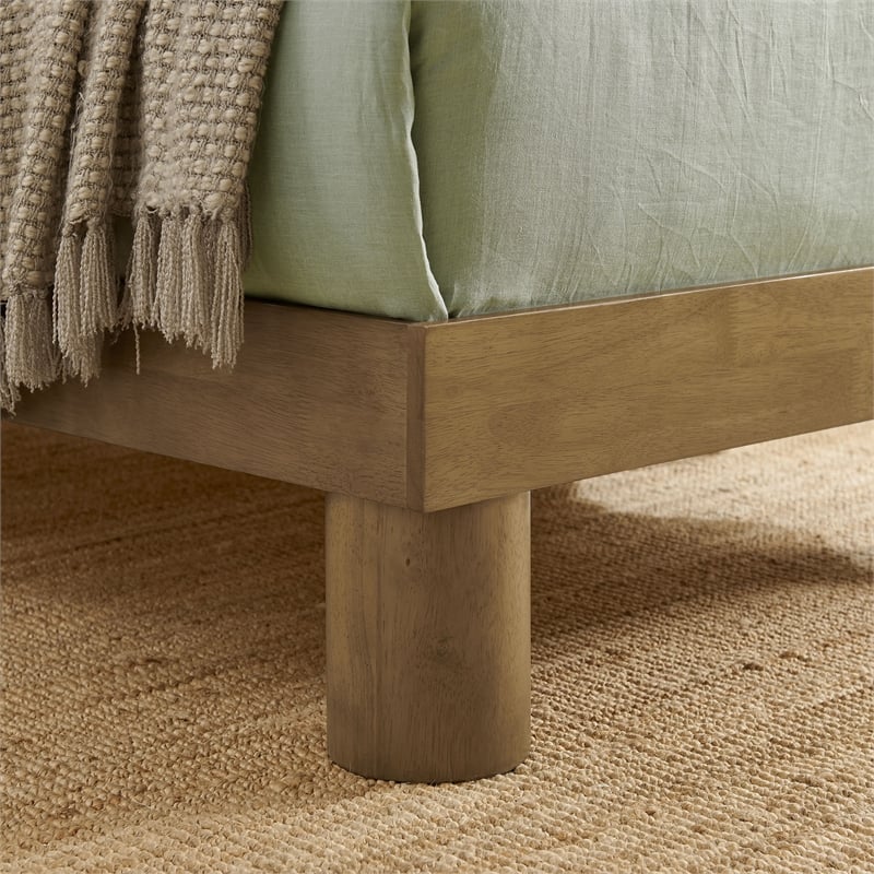 Maklaine Contemporary Rubberwood Frame Twin Platform Bed in French Oak