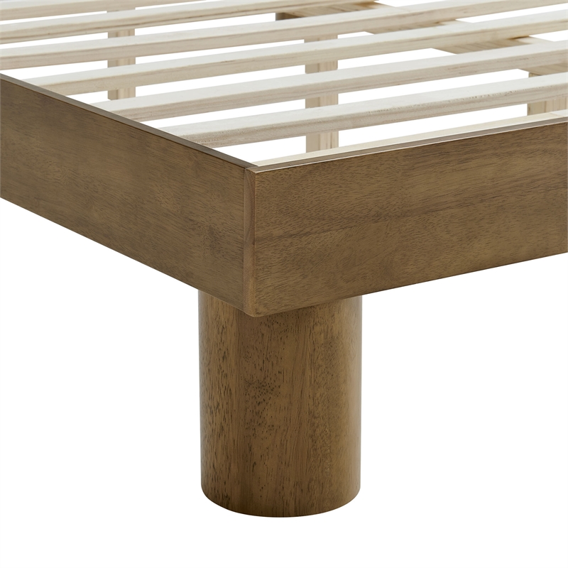 Maklaine Contemporary Rubberwood Frame Queen Platform Bed in French Oak
