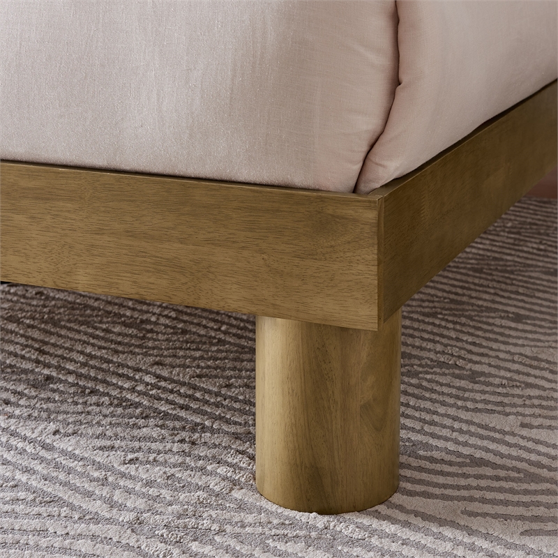 Maklaine Contemporary Rubberwood Frame Full Platform Bed in French Oak