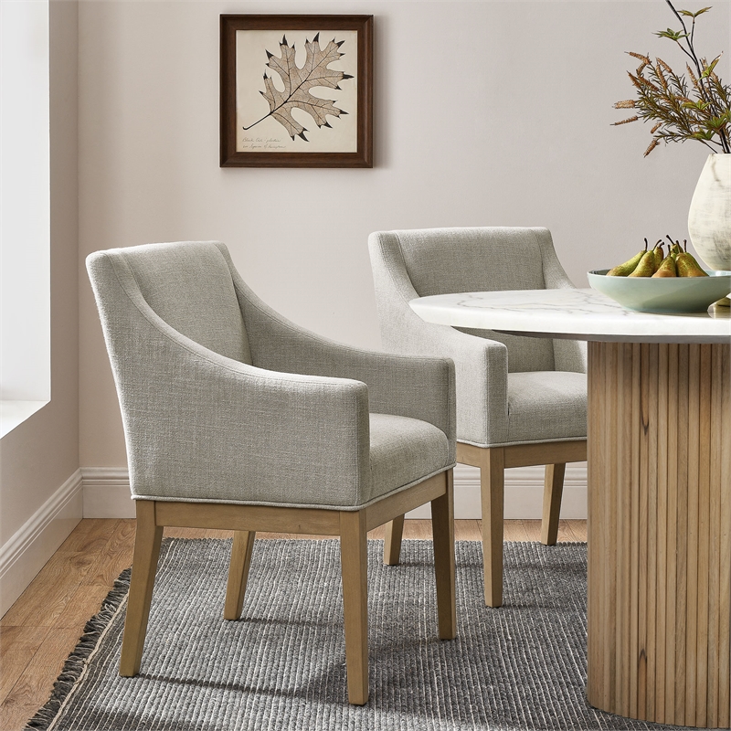 Maklaine Contemporary Upholstered Dining Armchair in Linen Natural