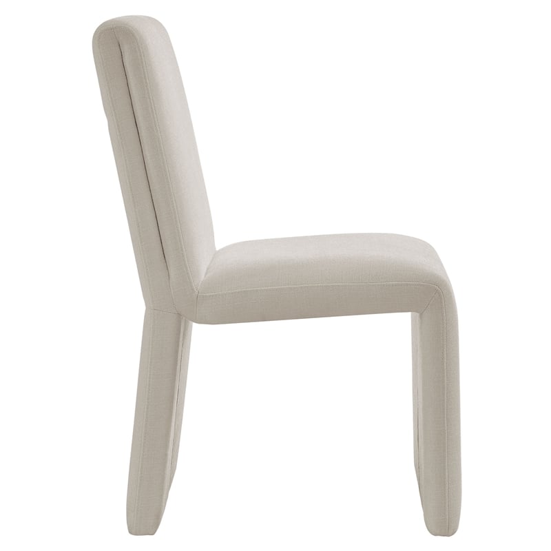 Maklaine Slub Weave Fabric Upholstered Dining Side Chair in Salt