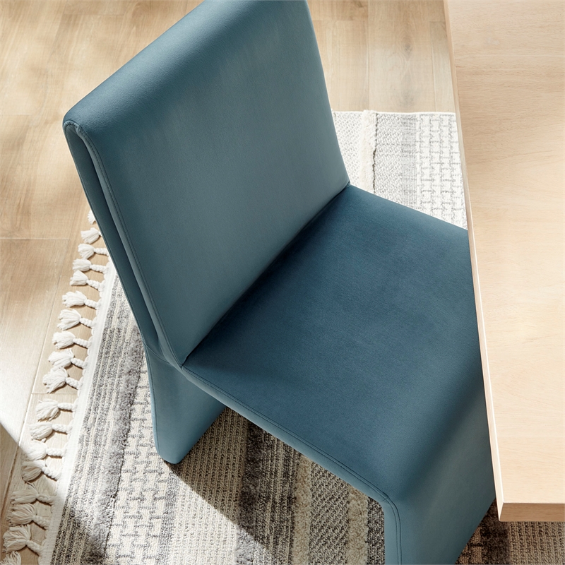 Maklaine Upholstered Performance Velvet Dining Side Chair in Cadet Blue