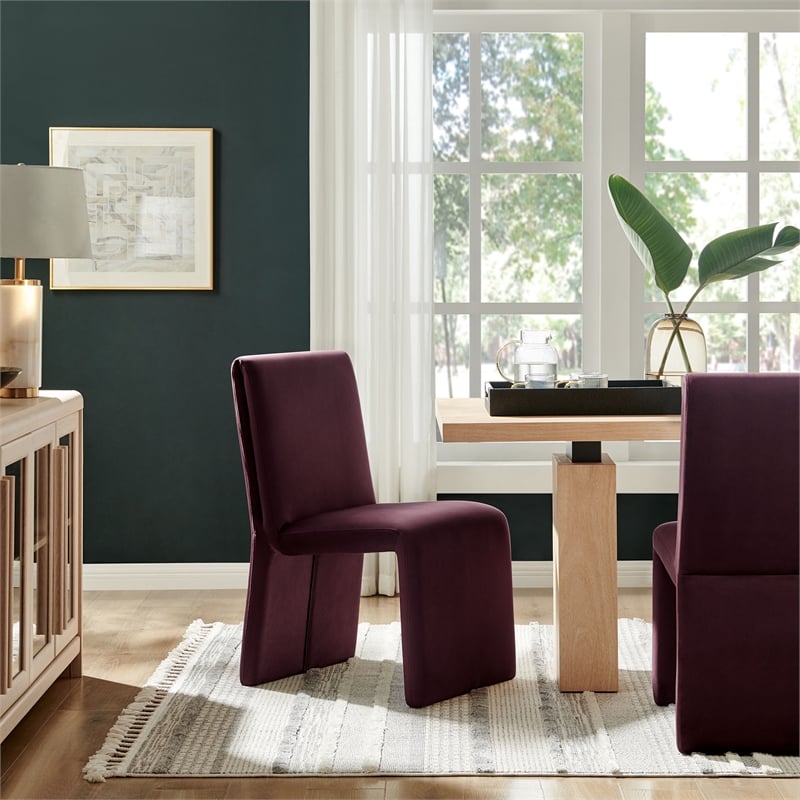 Maklaine Upholstered Performance Velvet Dining Side Chair in Mulberry
