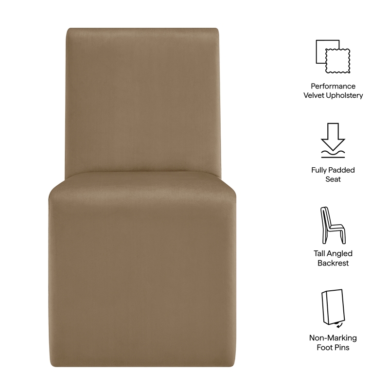 Maklaine Upholstered Performance Velvet Dining Side Chair in Taupe