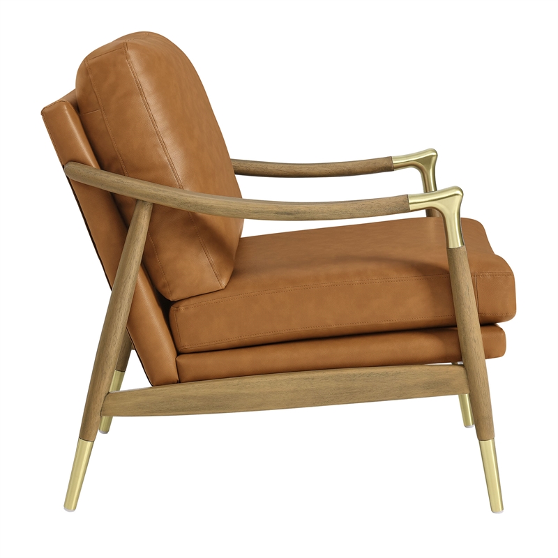 Maklaine Contemporary Upholstered Accent Armchair in Tan Walnut