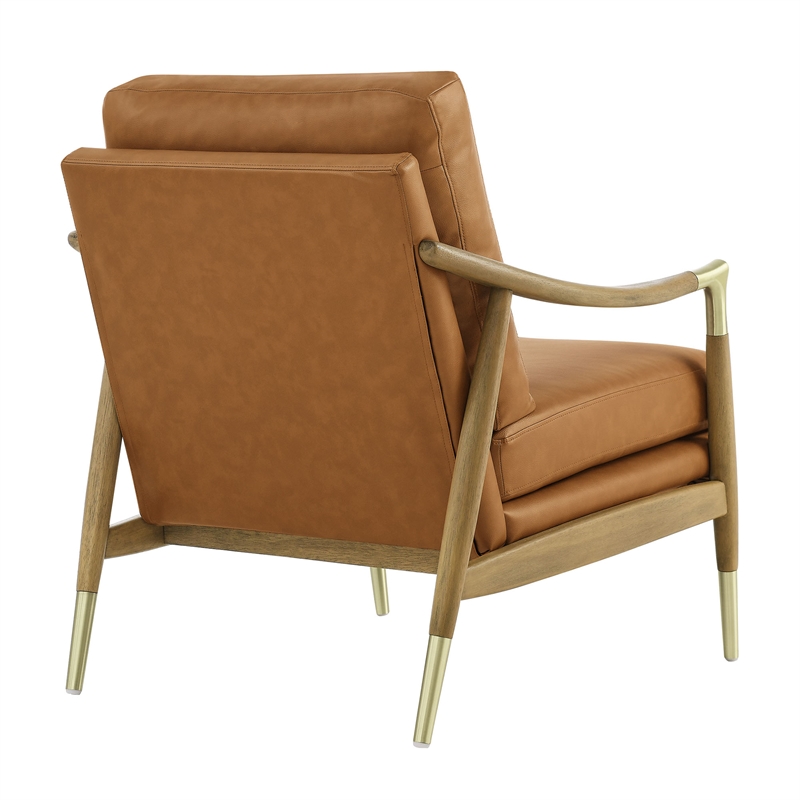 Maklaine Contemporary Upholstered Accent Armchair in Tan Walnut
