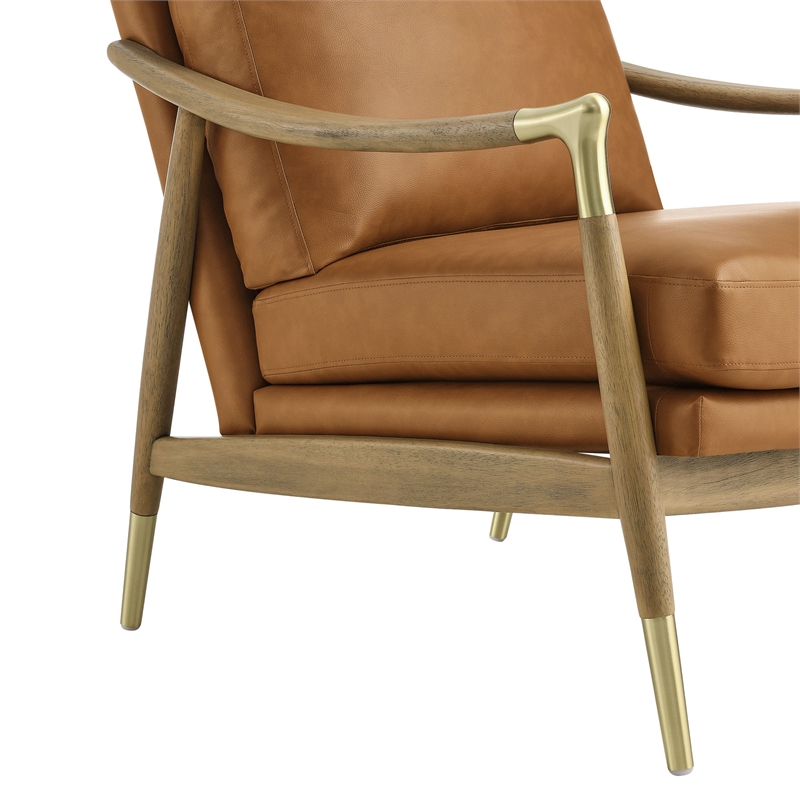 Maklaine Contemporary Upholstered Accent Armchair in Tan Walnut